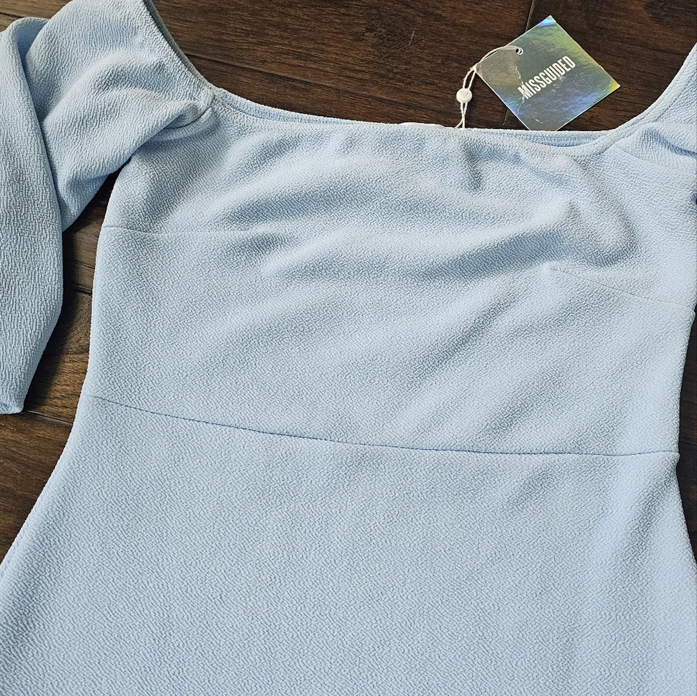 Balloon Sleeve Powder Blue Mini Dress 4 - Picture 4 of 6
